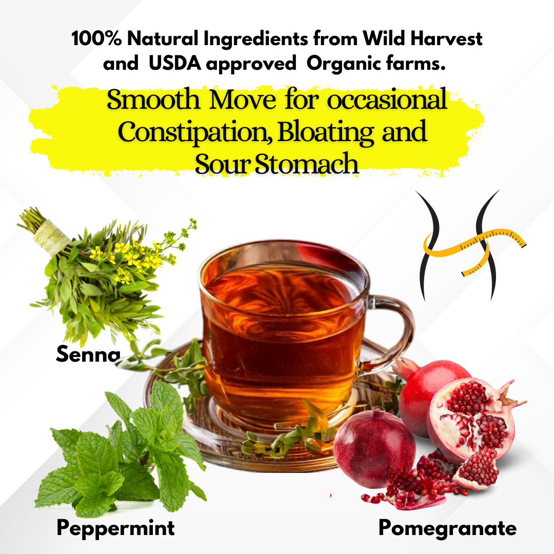 ERECO Smooth Move Tea with Senna, Pomegranate & Peppermint for Bloating and Digestion