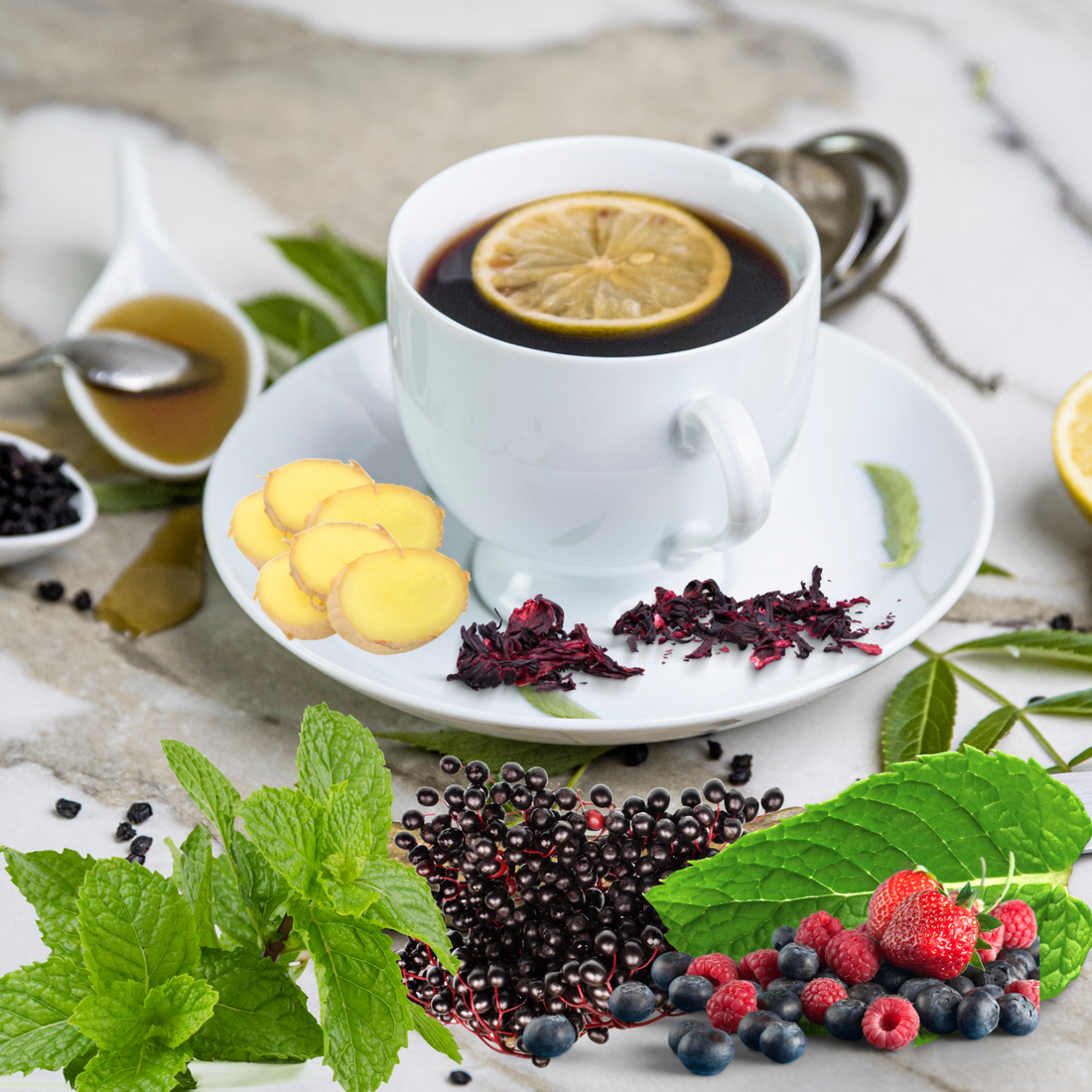 Ginger Mint Tea with Elderberry To Relieve Cold Naturally.