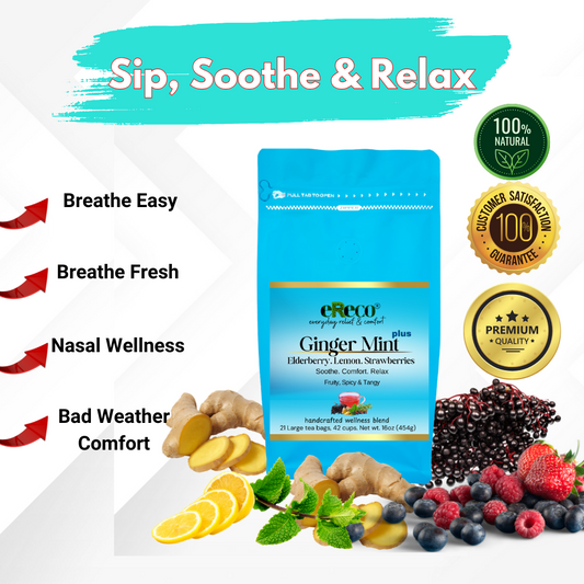 ERECO Natural Cold Relief Tea Blend, with Ginger Mint and Elderberry